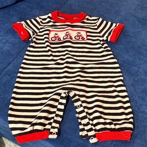 Southern Taters Smocked Romper, bicycles, 12mo